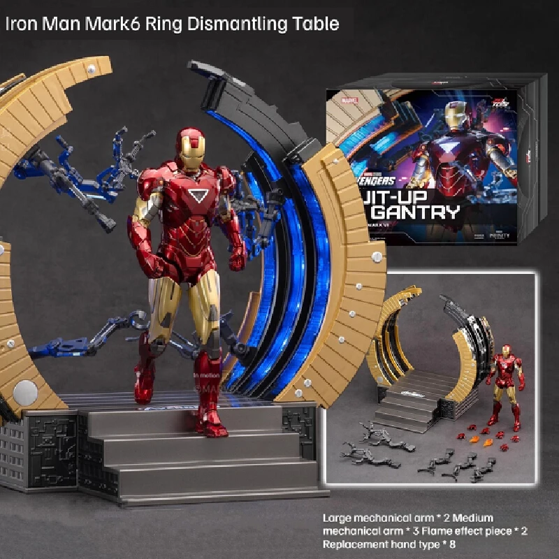 Zd Toys-Iron Man avec Portique Imbibé, Armure Circulaire LED, Plate-Forme de Démontage, Mk6, Anime Tony Stlavabo, Modèle Figurine d'Action, Original