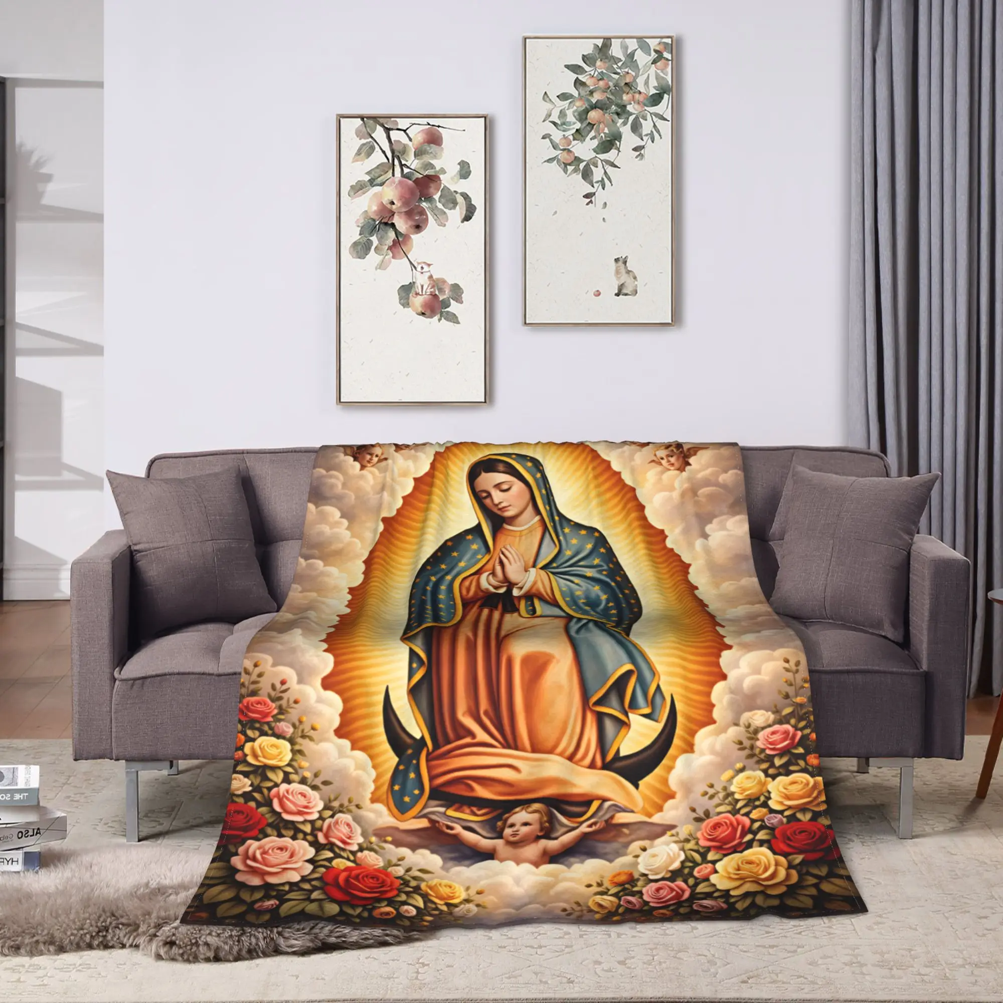 Our Lady Of Guadalupe Virgin Mary Catholic Mexico Blanket Warm Plush Throw Blanket For Girls Boys Flannel Bedspread Bed Cover