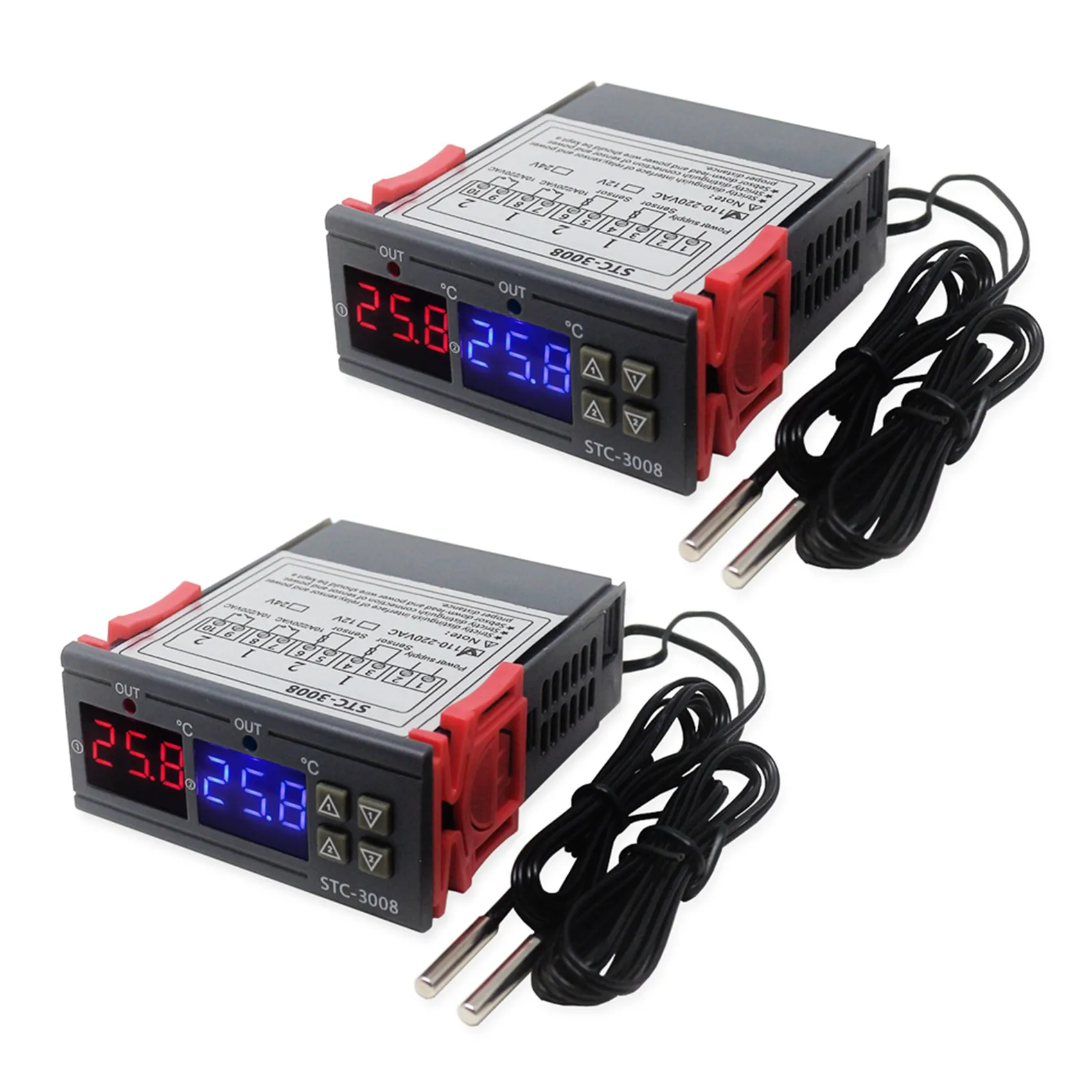 2X STC-3008 Dual Digital Incubator Thermostat Display Temperature Controller 12V