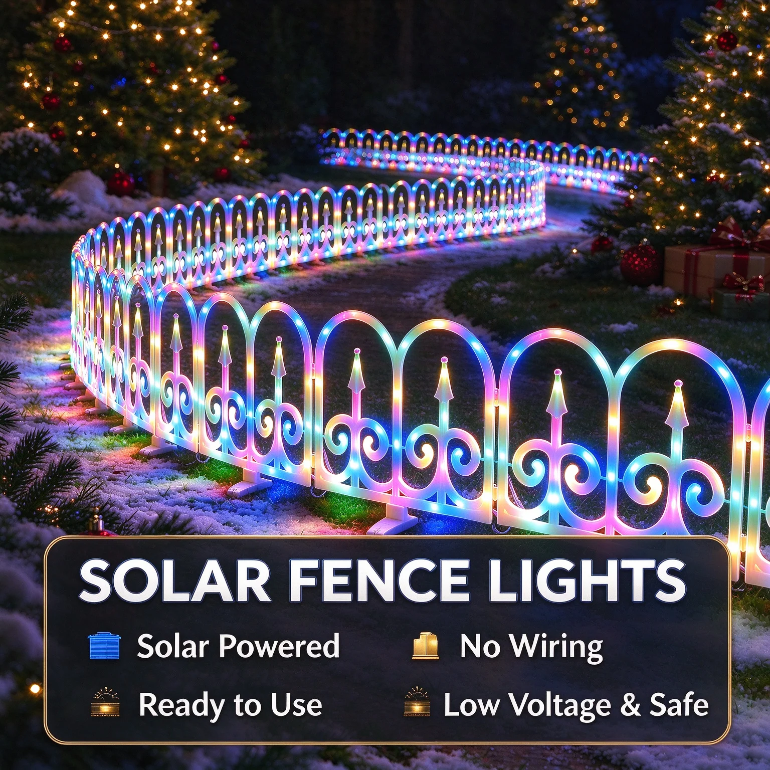 8 Pack Solar LED Fence Lights with Remote Control, Outdoor RGB Christmas Garden Pathway Decor Lamp Safe Waterproof Yard Lawn