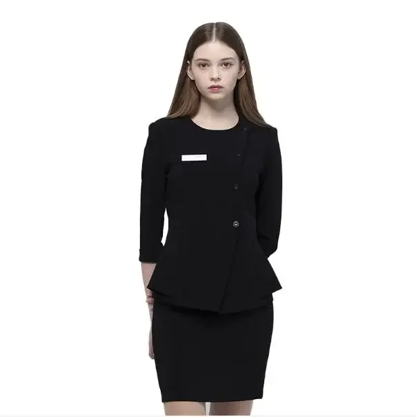 2023 新しい高外科病院プロフェッショナル女性のカーキスーツスカートセットホテルフロントデスクガイドライン黒制服オーバーオール販売