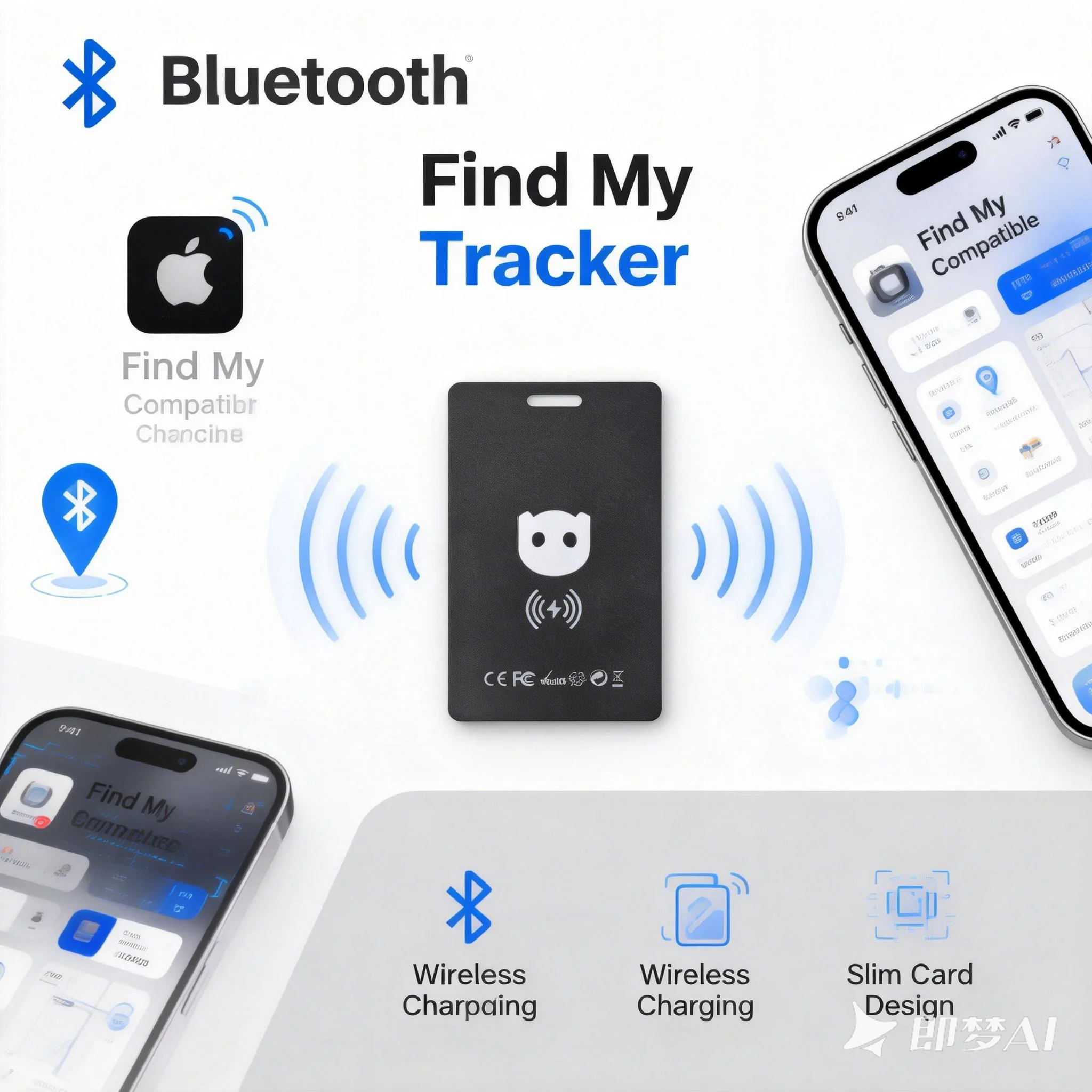 

OBDeleven Slim Card Bluetooth-трекер Find My, совместимый с iPhone, беспроводная зарядка, GPS-локатор, метка для защиты от потери для ключей и кошелька
