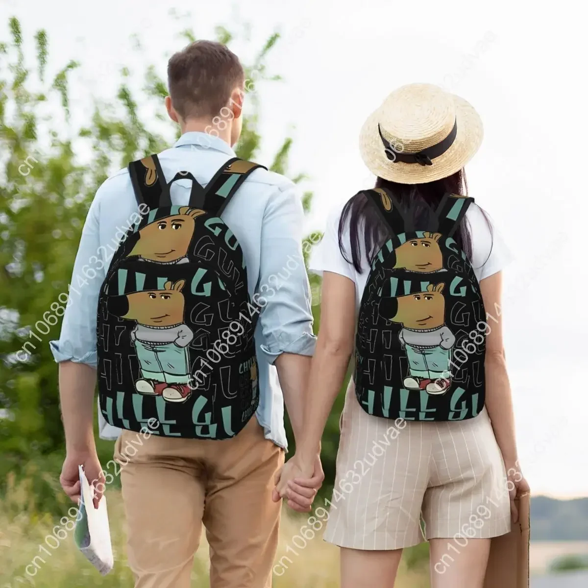 I'm Just A Chill Guy Meme Backpack Pria Wanita Keren Tas Ransel Sekolah Menengah Hiking Travel Daypack dengan Tulisan Lucu Tas Laptop Kanvas dengan Saku