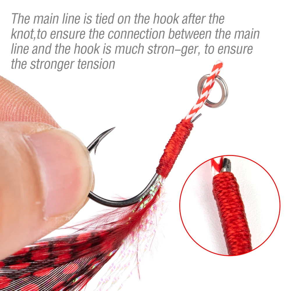 20 Stück Angelhaken mit Feder-Jig-Köderhaken, Angelhaken aus Kohlenstoffstahl, 10 Stück # 11 # 12 # 13 # Slow Single Jigs Assist Hook – Detail 4