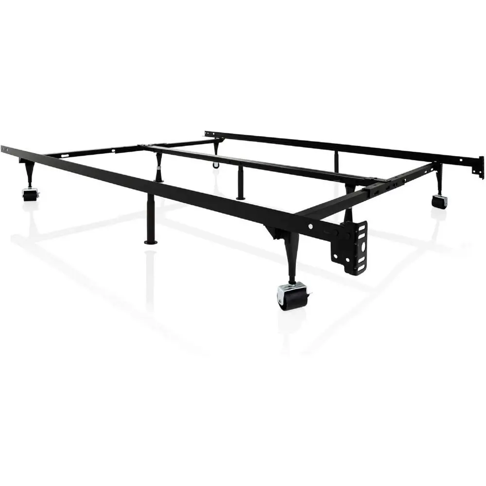 9-Leg Adjustable Metal Bed Frame with Center Support and Rug Rollers - King, Cal King, Queen, Full, Twin XL, Twin