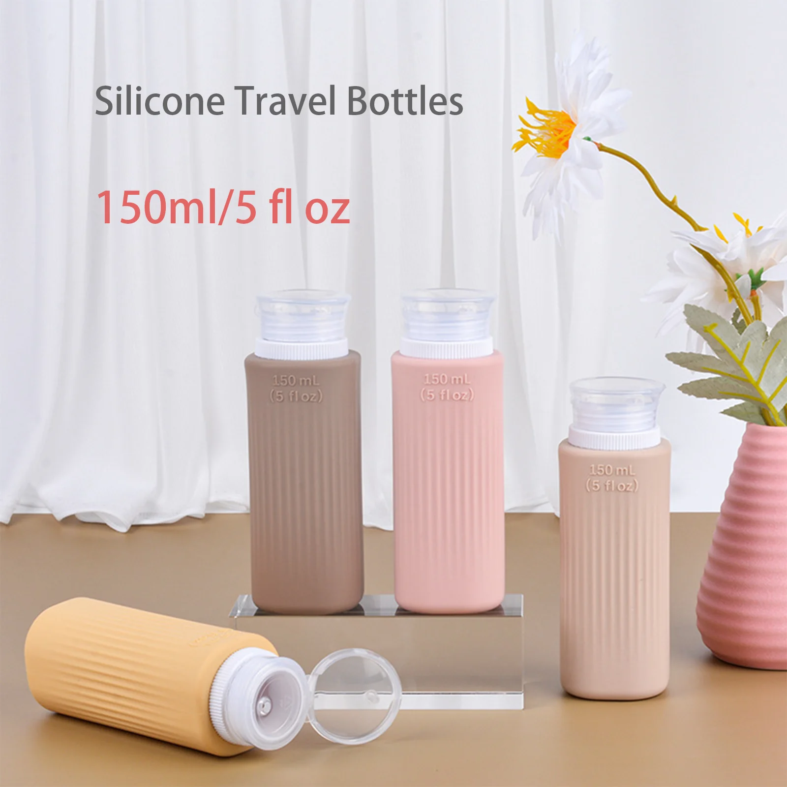 

4pcs Travel Bottles toiletries Set, TSA Approved, Refillable & Leak-Proof, Shampoo, Lotion, Cosmetic, 150ml/5fl oz Big Capacity