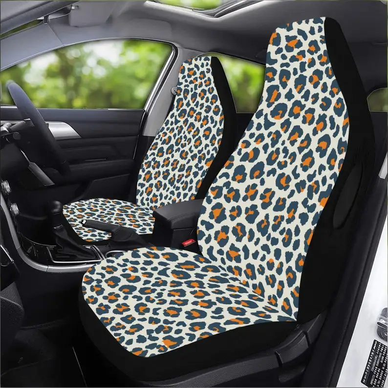 

White Leopard print Car Seat Covers , Yellow car seat cover, Leopard print car accessories, animal print women front seat covers