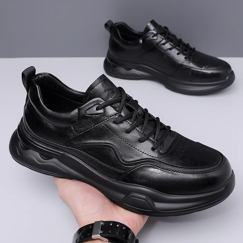 

Handmade Men's Leather oxfords lace up Design Breathable Shoes black outdoor fashion men sneakers