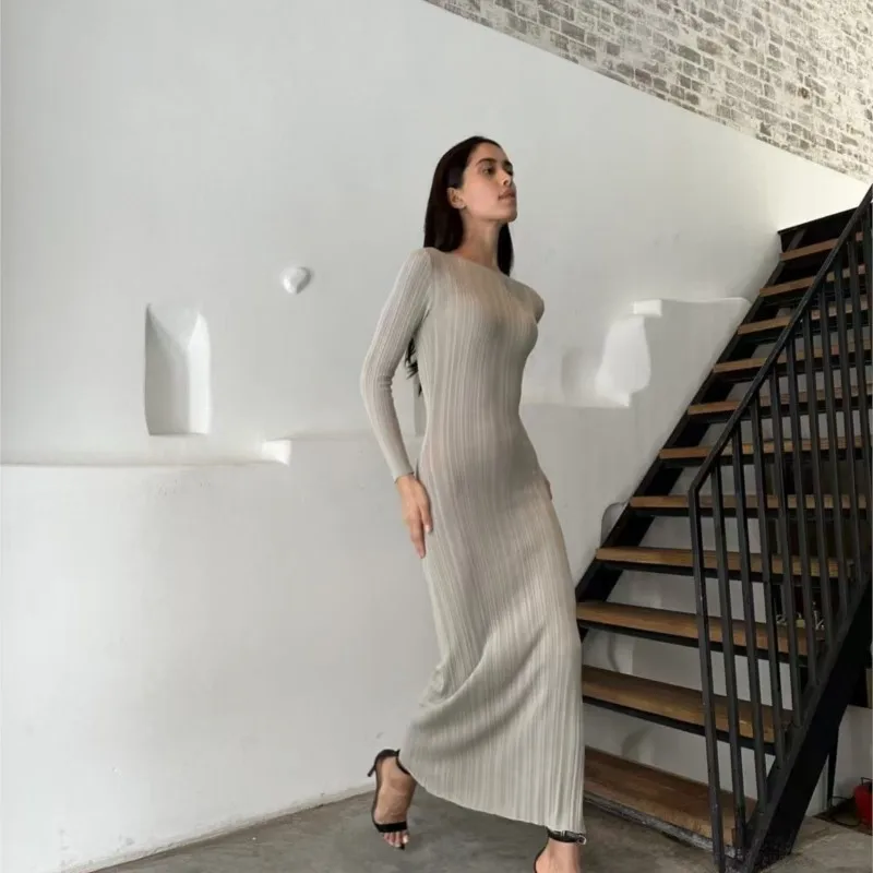 

Elegant Knitted Bodycon Long Dress Women Casual O Neck Full Sleeve High Waist Solid Slim Dresses Fashion Street Lady Vestidos
