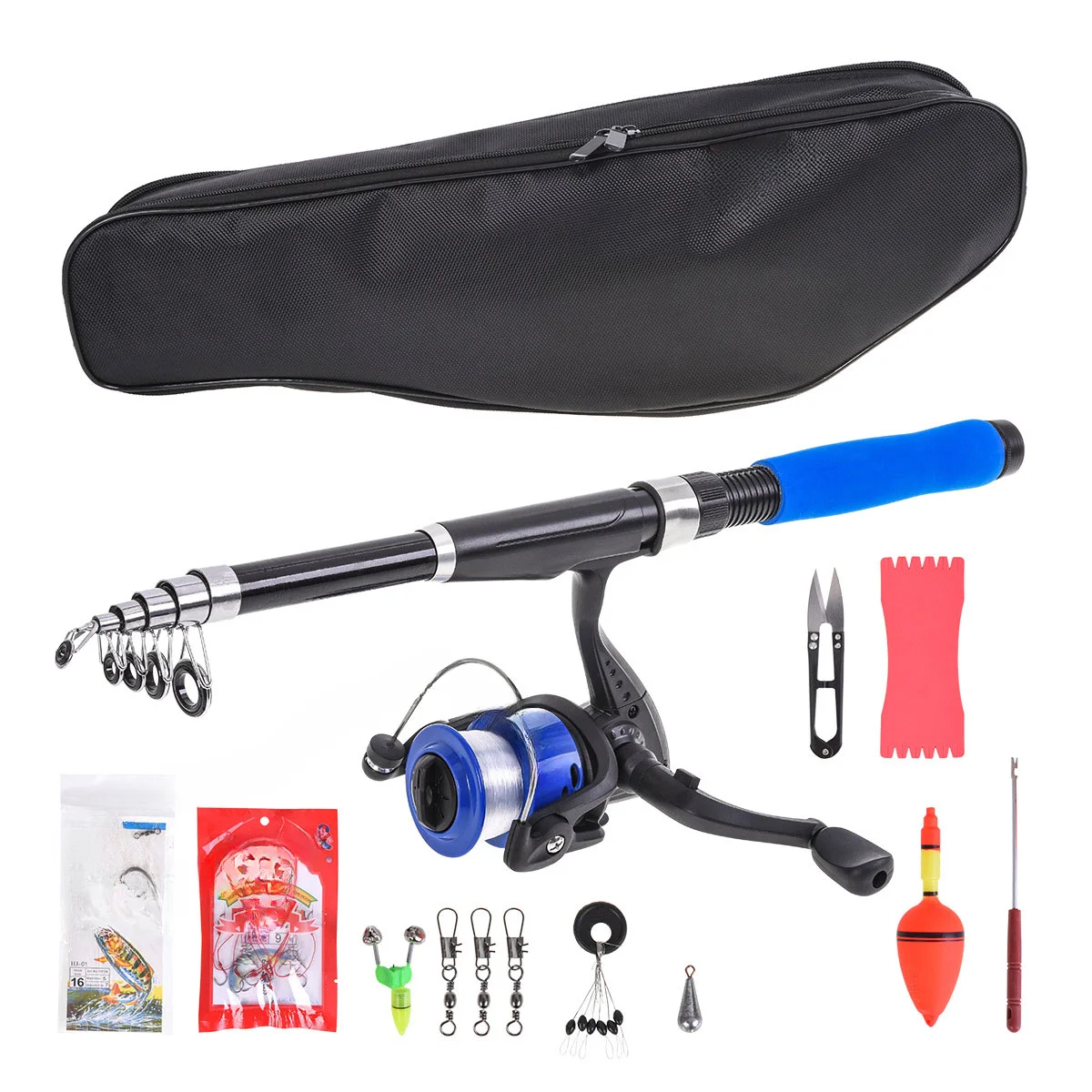 

Hot Sale 2.1m telescopic fishing rod Fishing Set Combo Soft Baits Hard Lures+Nylon Line+ Fishing Rod And Reel