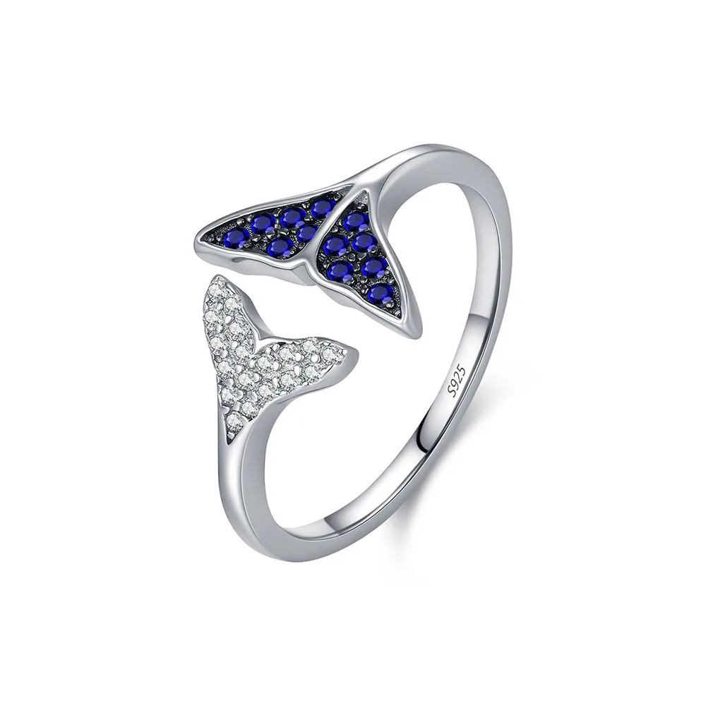 Apexelle Brand Luxury Jewelry 925 Sterling Silver Rings Adjustable Fish Tail Opening Ring For Women Fashion Jewelry