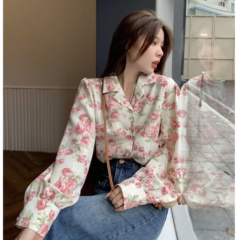 Women's Luxury Blouses Floral Shirt Female Spring Suit Collar Sweet Flower Tops Shirt Fine Elegant Blouse For Woman