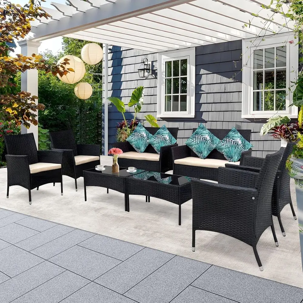 

Набор мебели для патио из 8 предметов | 4 стула, 2 двухместных дивана, 2 чайных столика