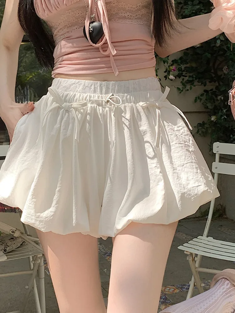 Pantalones ort de cintura alta para mujer, pantalones informales con lazo plisado y cordón de encaje de verano, efecto adelgazante