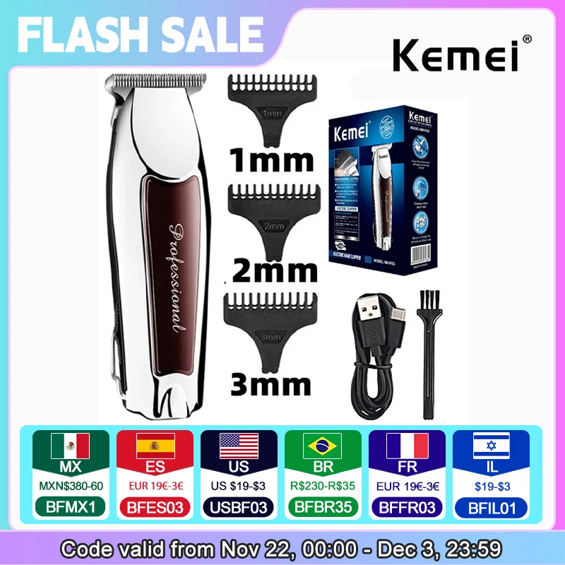 Kemei Professional Hair Cutting Machine Trimmer for Men Rechargeable Haircut Cordless Hair Clipper Electric Shaver Beard Barber