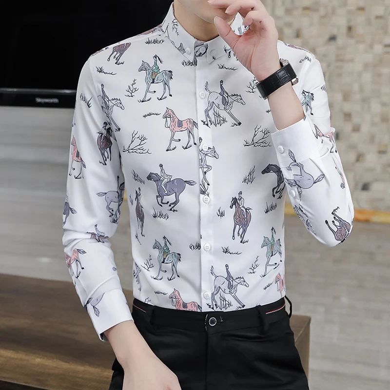 

3D Printing Business Casual Luxury Long Sleeved Dress Shirt Men Four Seasons New Quality Polyester Smooth Icy Cool Chemise Homme