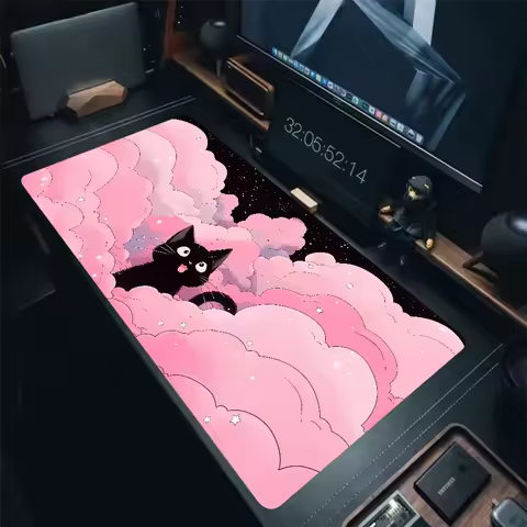 검은 고양이 구름 빠른 배달 키보드 패드 잠금 장치 확장 마우스 패드 카와이 핑크 퍼플 사무실 데스크탑 보호 패드 XXL 러그