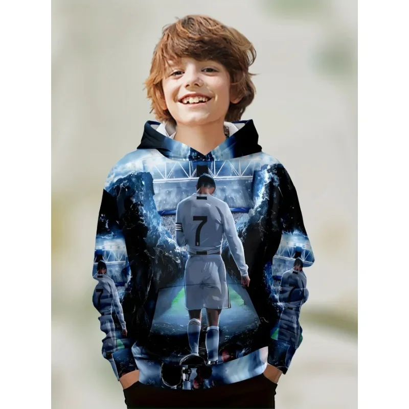 Boy's Long Sleeve No. 7 Football  Player Pattern Print Fashion Soccer Hoodie Spring Autumn Slightly Stretch Cozy Loose Hooded