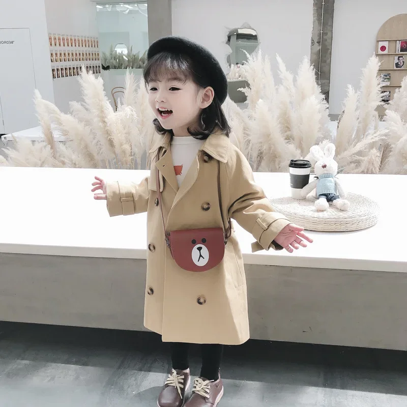 Baby Girl Top Spring and Autumn Trench Coat Children Double-breasted Casual Coat Children Trench Durable Fashion Tops