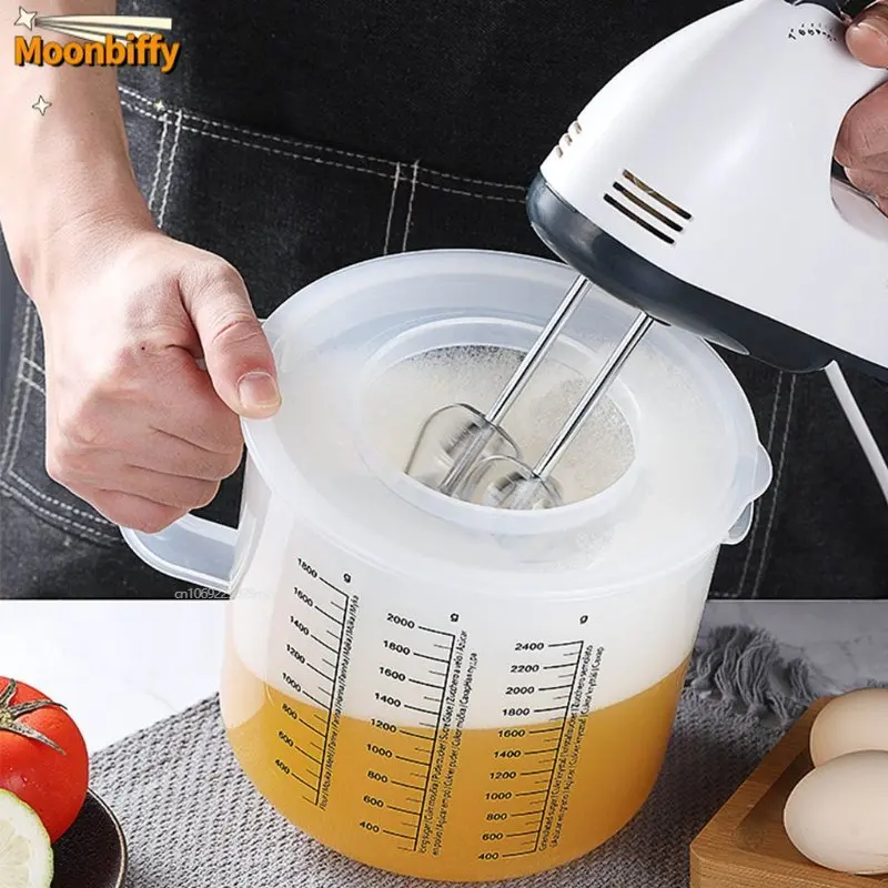 2.5L Large Capacity Baking Measuring Cup Scale Mixing Bowl with Lid Transparent Plastic Mixing Cup for Home Kitchen Plastic Cups