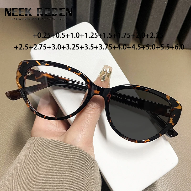 

New Cat Eye Reading Prescription Photochromic Eyeglasses Women Small Frames Optical Glasses Diopters +0.25 +0.5+0.75 +5.5 +6.0