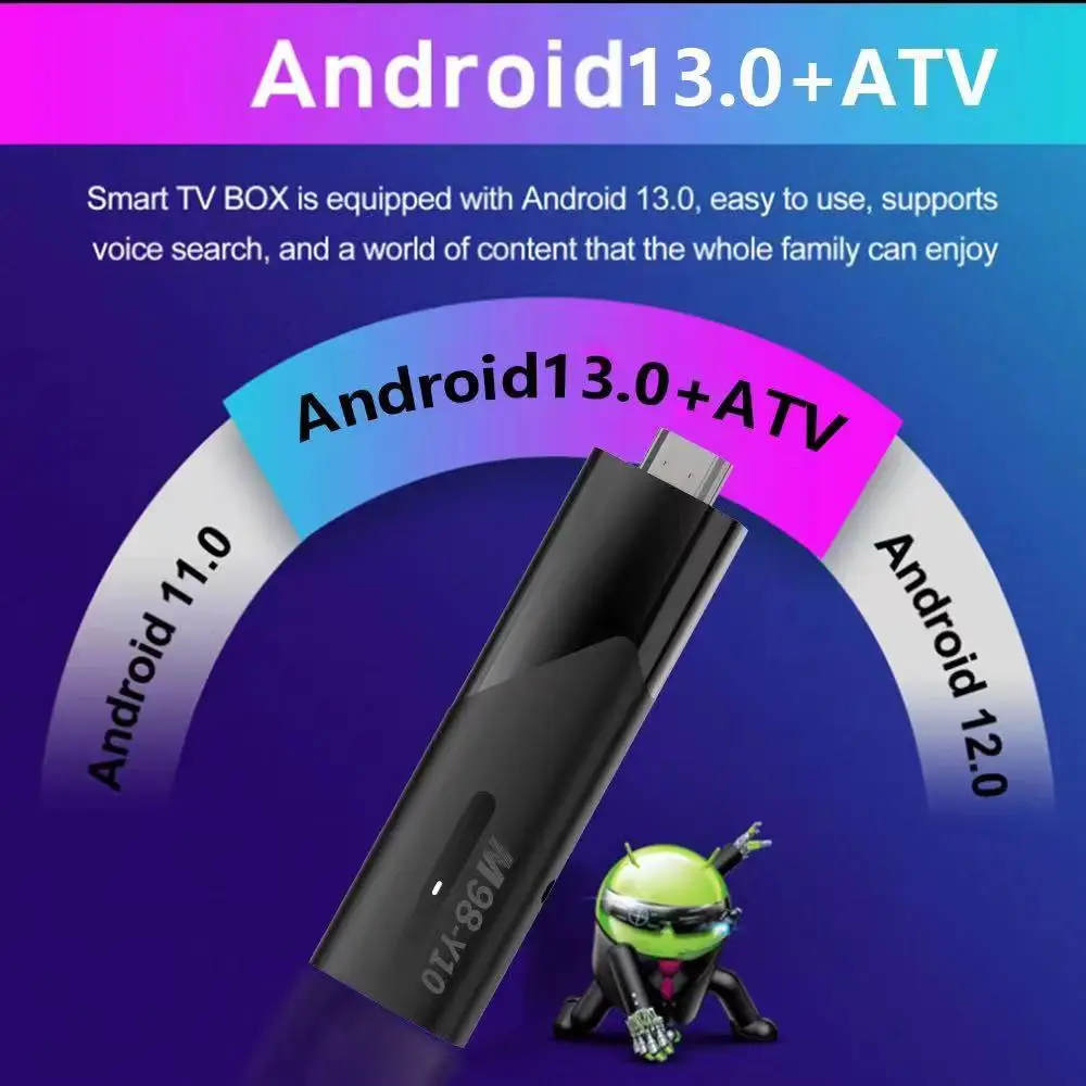 音声リモコン付きTVスティック,Google,YouTube,Netflixネットワーク,wifi,atv,android 13,allwinner h618,4k,hdr10 3D, 2.4g