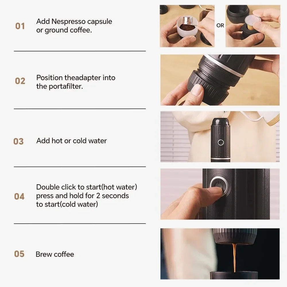 แบบพกพาชาร์จกาแฟไฟฟ้า Espresso Maker Nexpresso Pod แคปซูลผงกาแฟ Icafilas Travel Type_C