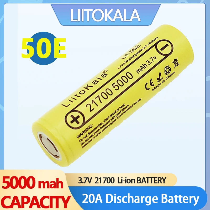 

LiitoKala 21700 5000mah Lii-50E Rechargeable Battery 40A 3.7V 10C discharge High Power batteries For High-power Appliances