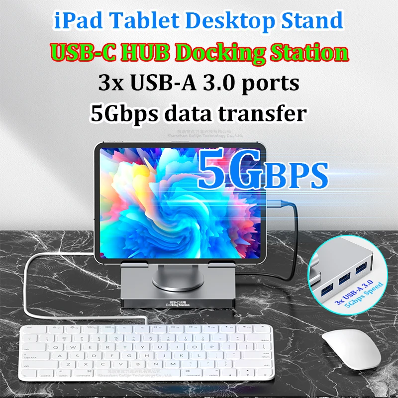 USB-C HUB Tablet docking station HDMI 4K 60HZ Gigabit Ethernet Multi-USB 3.0 High Speed for iPad Air Pro Mini Charging Dock