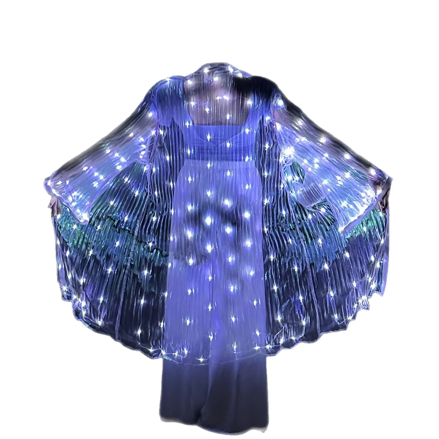 White LED Glow Costume Belly Dance Butterfly Wing Fans - Glowing Light up Clothes for Performance Carnival Party Dancing view 5