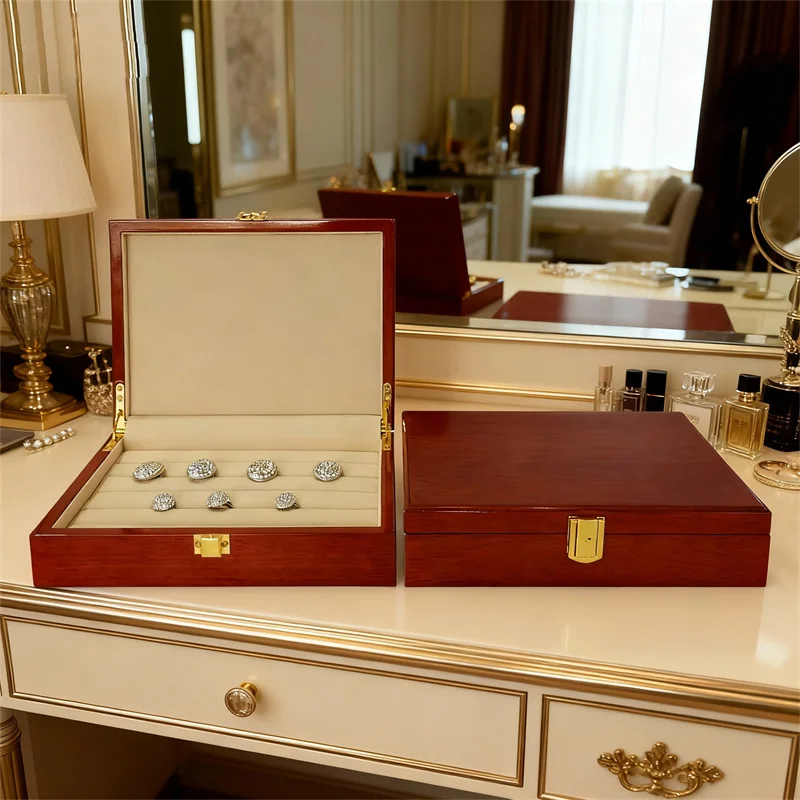 High-End Piano-Varnished Wooden Jewelry Storage Box Ring Earring Cufflink Display Collection Accessories Case