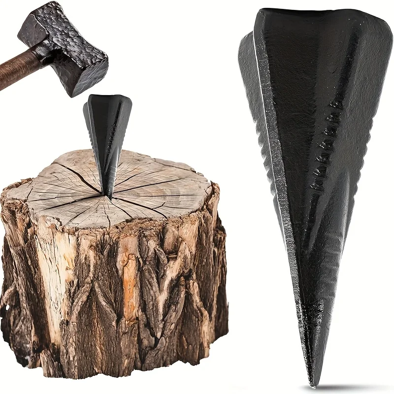 Manual Log Splitting Wedge (1 Piece) – 7-Inch Carbon Steel Diamond Wedge, 4-Way Design, Effort-Saving Tool; Efficiently Splits.