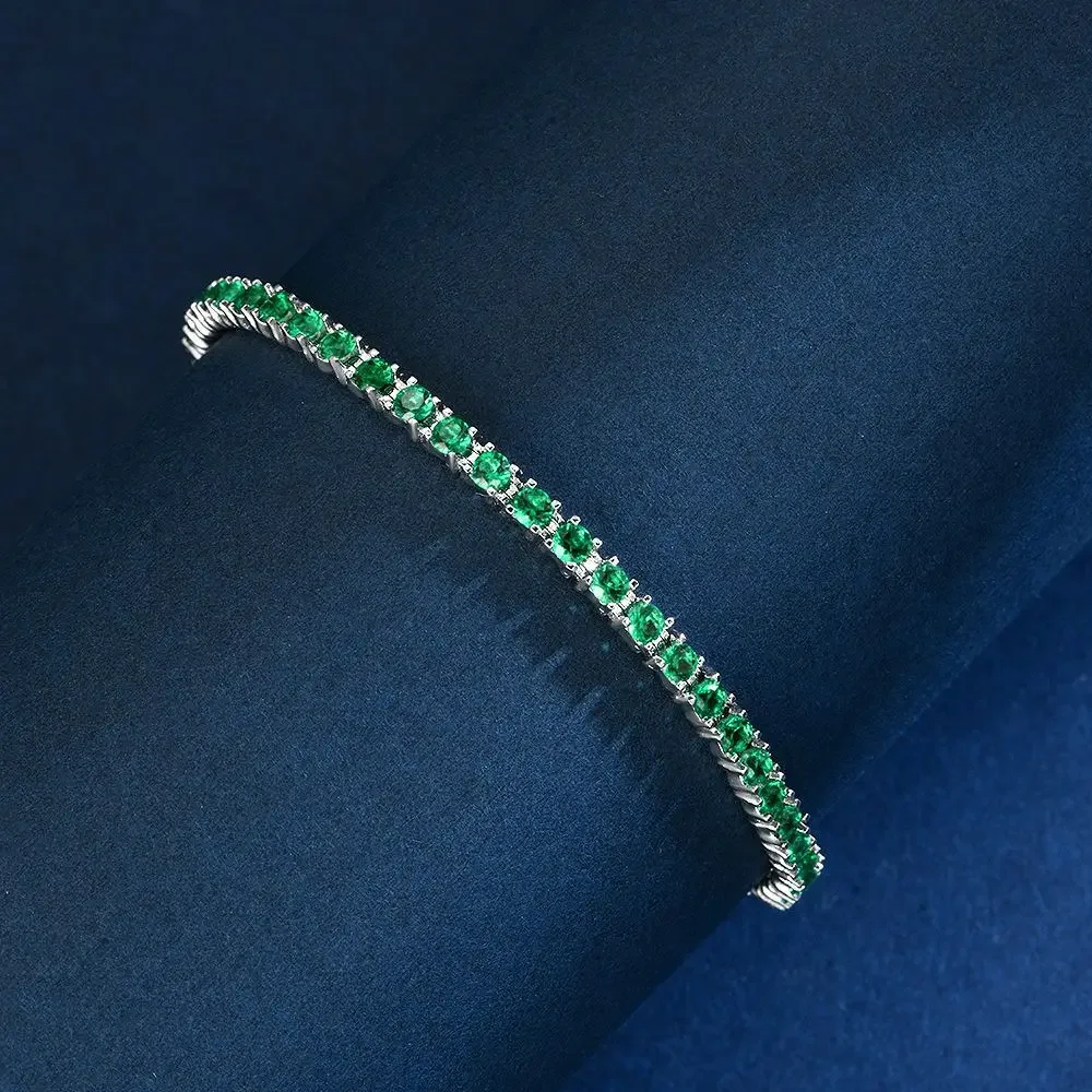 

New S925 pure silver round 2.5mm red blue green treasure European and American simple fashion bracelet 15-20cm jewelry