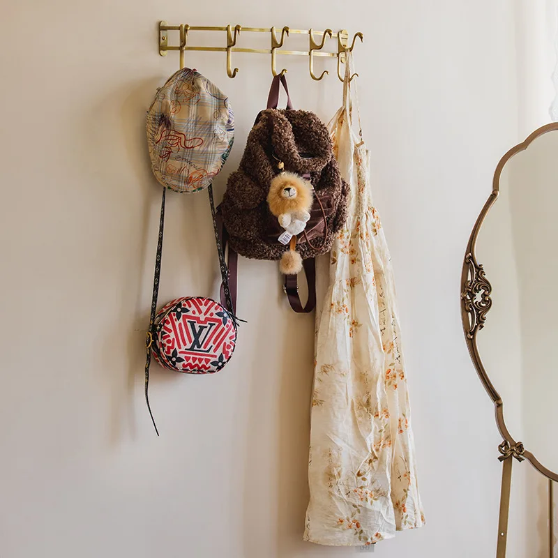 Nordic light luxury brass coat hook entry door row hook wardrobe bathroom wall bedroom living room wardrobe