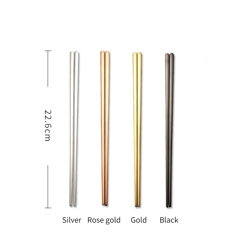 1 pair Korean Stainless Steel Solid Flat Chopsticks Titanium Gold Japanese Sushi Chinese Chop Sticks Kitchen Dinnerware Tools