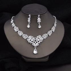 Water Drop Crystal Bride Jewelry Sets for Women Luxury Choker Necklace Earrings Prom Wedding Dress Bridal Necklace Sets Fashion