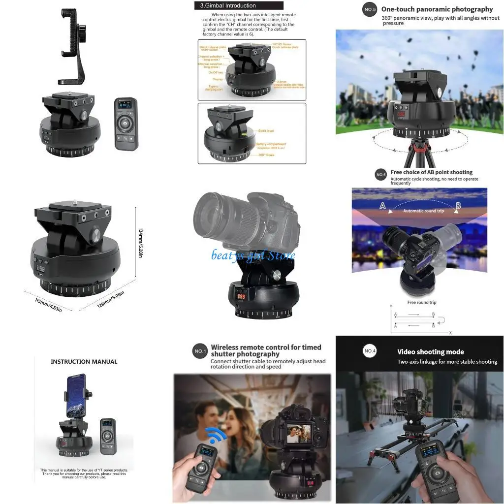 

C7AB Panoramic Rotation Electric Gimbals With Remote Control 360Motion Rotation Stabilized For DSLR Cameras Smartphones