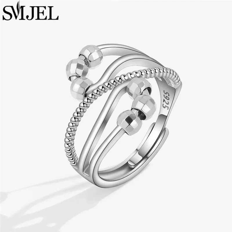 Simple Metal Beads Anxiety Ring Stress Relief Fidget Rings for Women Men Rotate Freely Antistress Spiral Rotate Jewlery