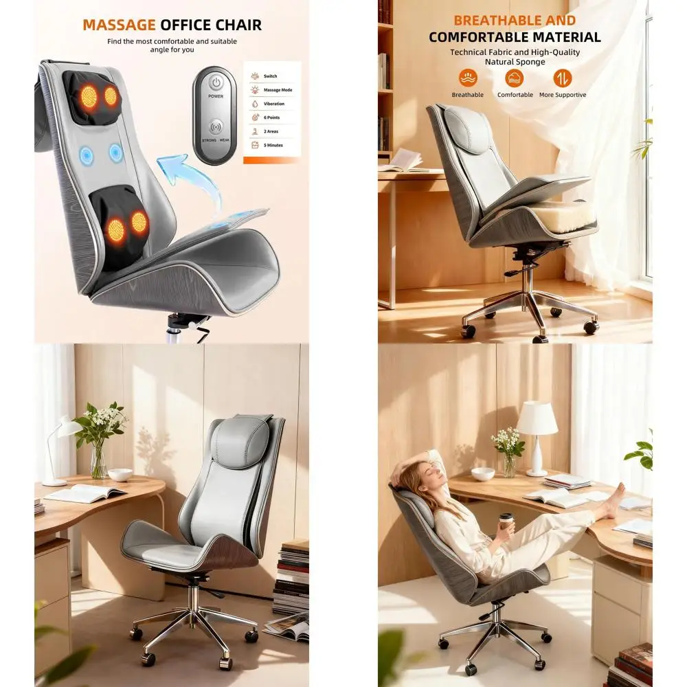 

Luxury Ergonomic Office Chair with 6-Point Massage, 135° Back Support, Grey