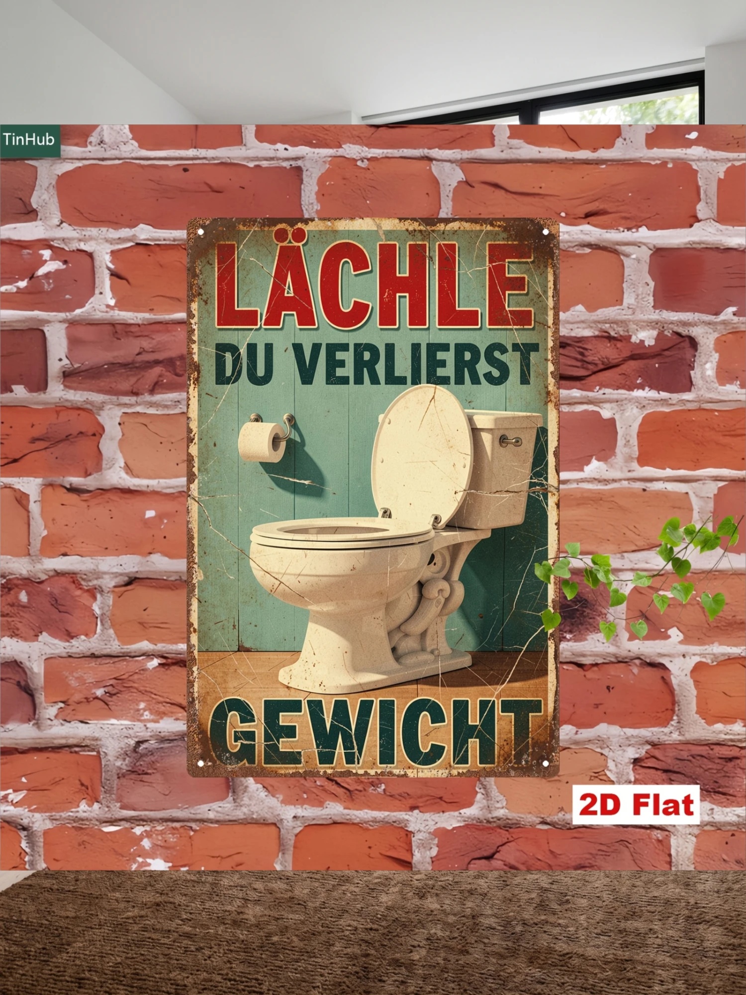 2D Flat 1 Retro German Slogan Metal Sign, 7.87X11.81inch Iron Wall Decor, with a Smile, You'Re Losing Weight Fun Humorous Quote, American Retro Industrial Style, Suitable for Bathroom Toilet Wall Decoration Iron Painting Hanging Sign, Creative Home Decor