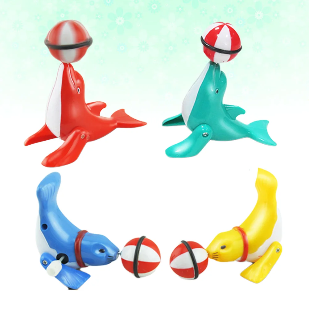 4 Pcs Easy to Grasp Toys Seal Wind-up Crawl Lifelike Walking Model Random Color for Kids