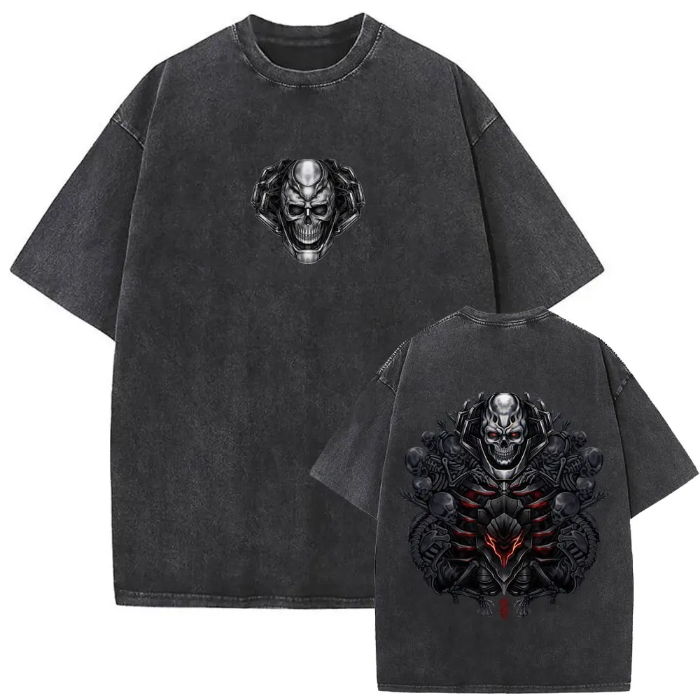 Anime Berserk Guts Vintage Washed T-shirt Retro Manga Gatsu Griffith Zodd T Shirts Men Women Casual Cotton Oversized T-shirts