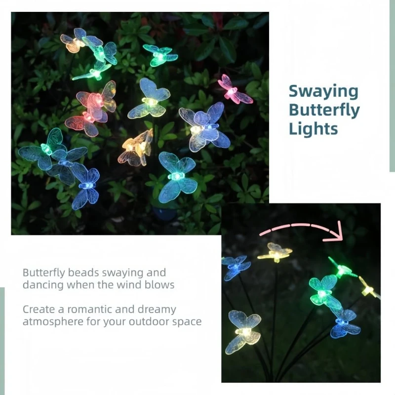 Solar Garden Lights Outdoor Waterproof Decorative Color Changing Swaying Butterfly Lights Garden Decor Stakes for Outside image 2