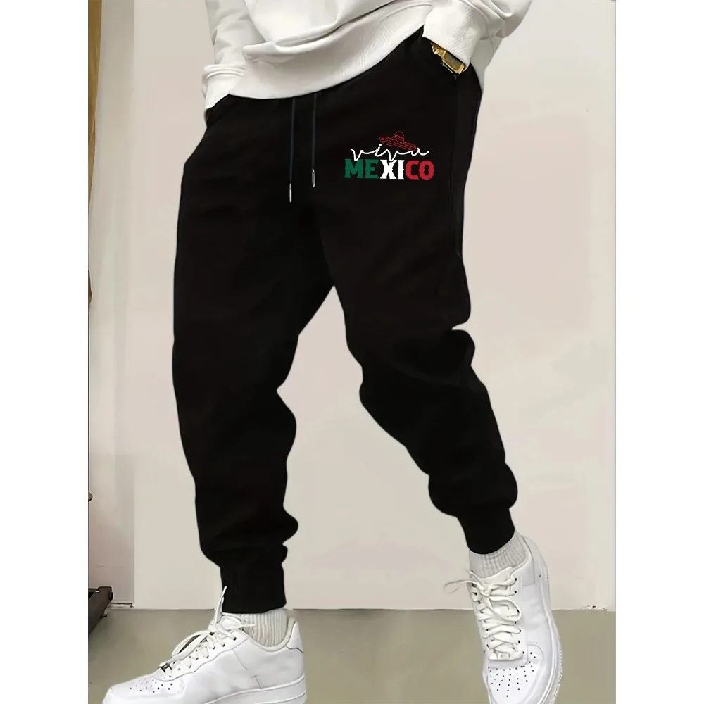 

Mexico Creative Letter Print Pocket Sweatpants For Men Casual Autumn Sportpants Trendy Fleece Long Pants Comfy Warm Trousers