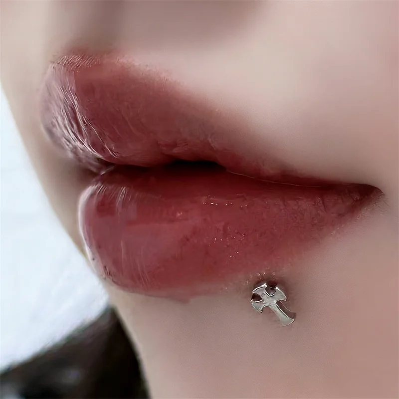 

Titanium Steel Cross Lip Stud Punk Style Lip Piercing Accessory Body Jewelry Unisex
