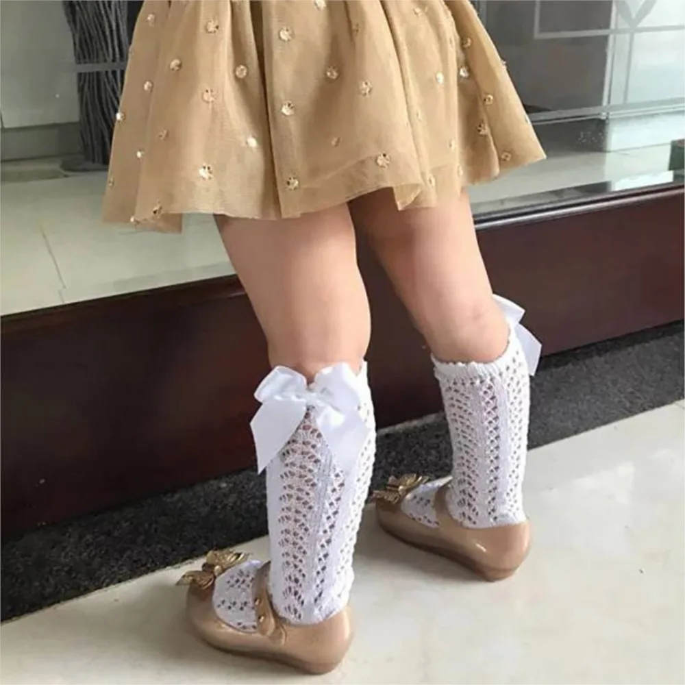 

Cute Bowknot Baby Socks Cotton Bows Babies Girls Knee High Sock Spring Summer Mesh Kids Infant Toddler Knee High Socks Sokken