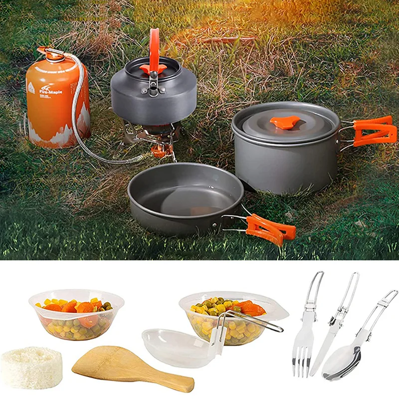 Camping Cookware Set Aluminum Portable Outdoor Tableware Cookset Cooking Kit Pan Bowl Kettle Pot Hiking BBQ Picnic Equipment