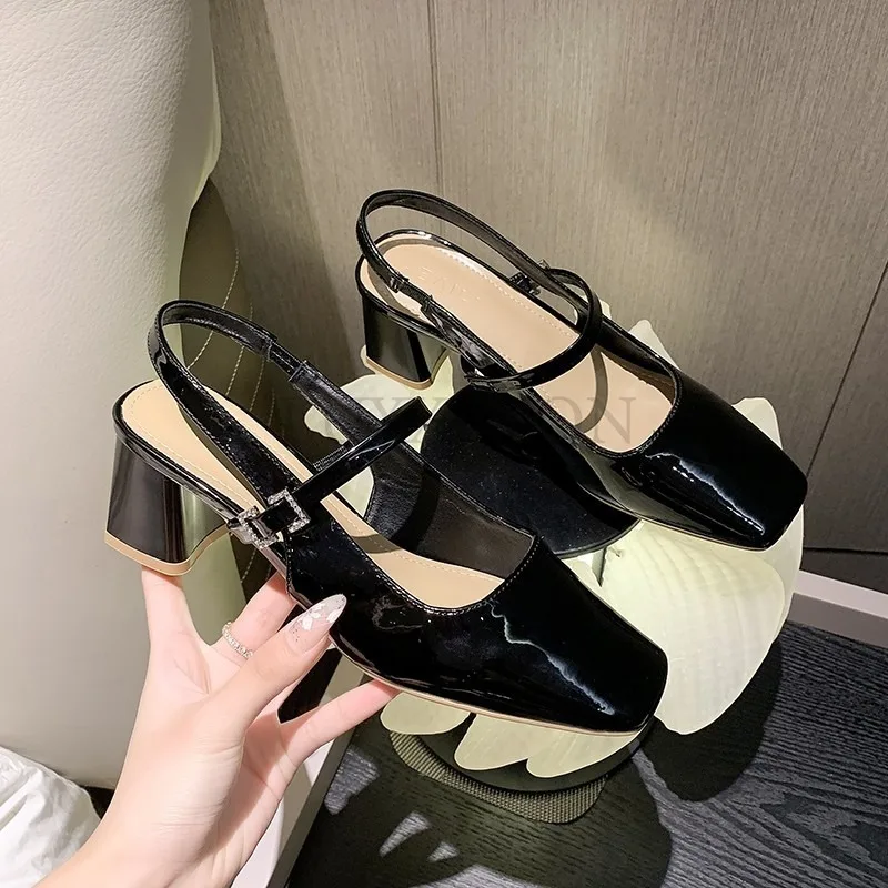 Mary Jane High Heel Sandals with Diamond Square Buckle Head and Skirt Style Women Shoes Fashionable Versatile Lolita 35-39