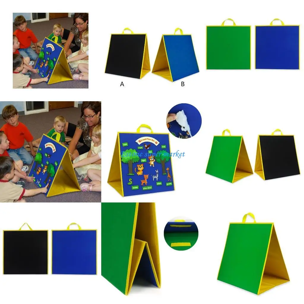 090B พับสีเขียว/กระดานสีดำ Felt Letter Board 17.12x17.32 นิ้วโพลีเอสเตอร์สำหรับสคริปต์คำและตัวอักษรข้อความ