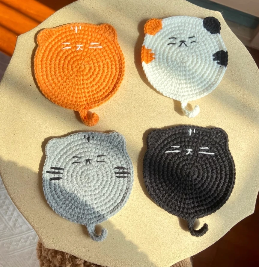 Posavasos de ganchillo hecho a mano para gatitos, paquete de material para tejer lana, regalo creativo de ganchillo, posavasos de agua aislado